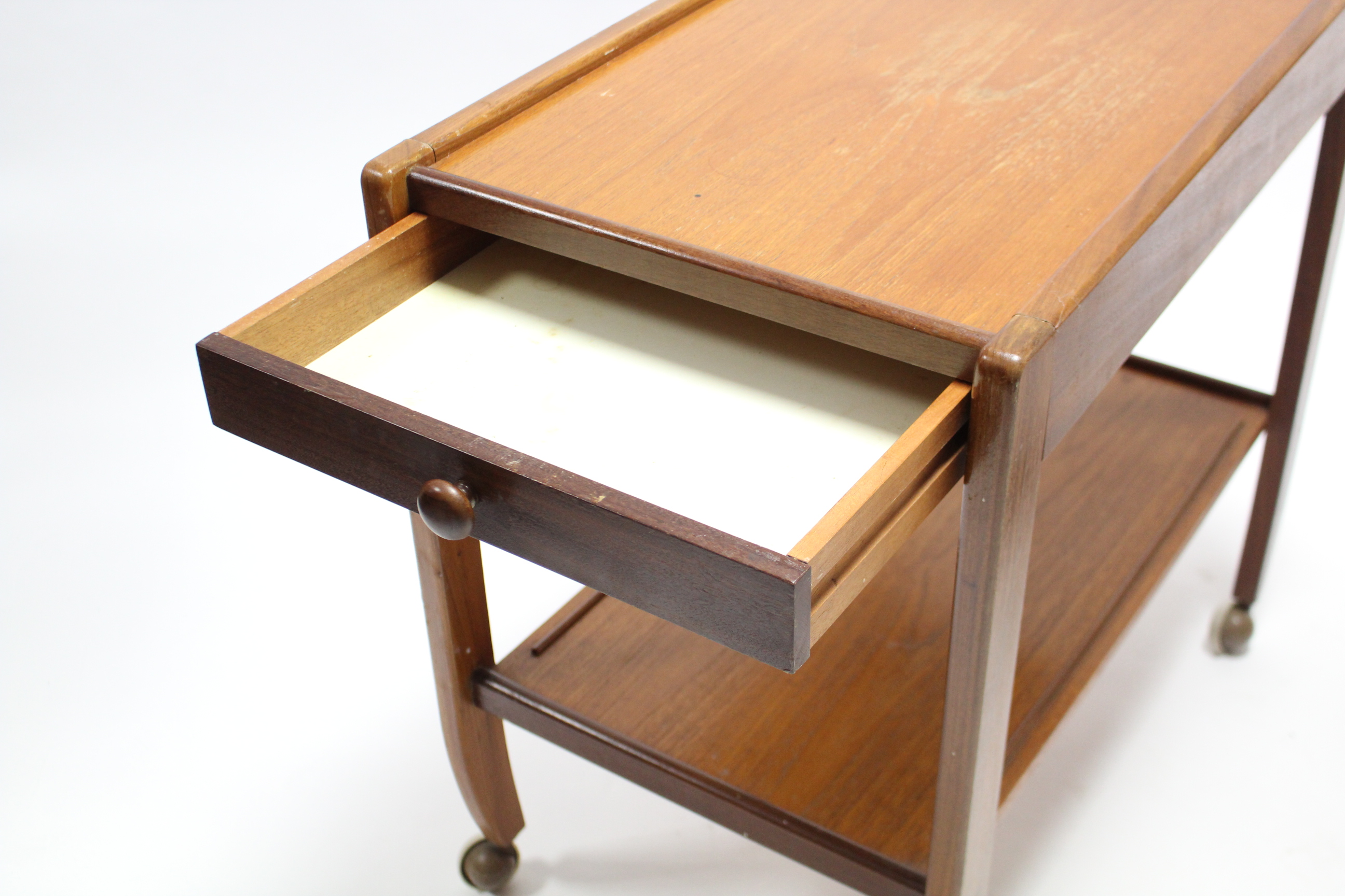 A teak nest of three rectangular occasional tables; & a teak rectangular two-tier tea trolley. - Image 2 of 3