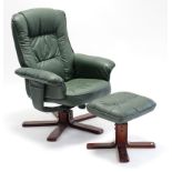 A modern dark green leather swivel & reclining armchair; & a ditto rectangular footstool.