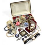 A 9ct gold cased ladies wristwatch; together with three other wristwatches; & various items of