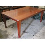 A mahogany dining table with rounded ends to the rectangular top, & on square tapered legs, 72” x
