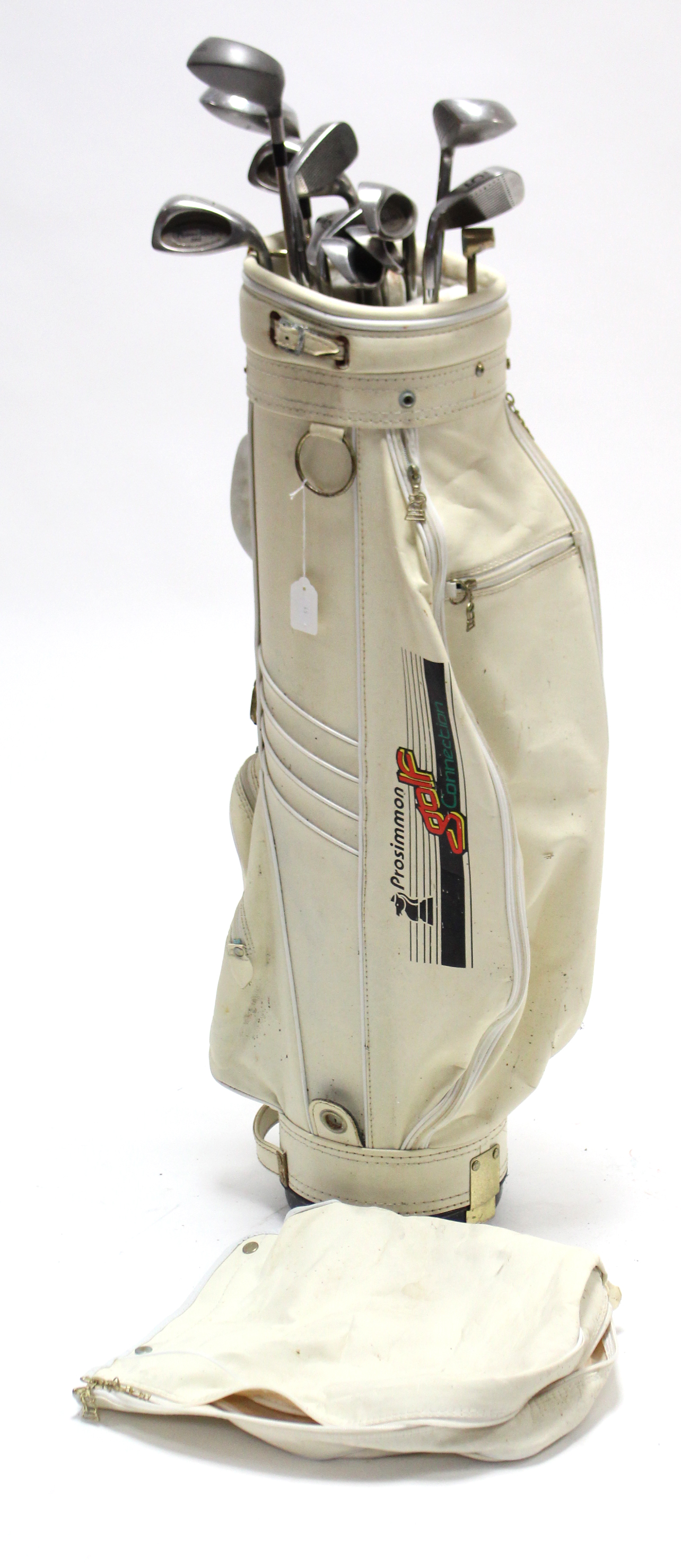 A matched set of thirteen steel-shafted golf clubs, with golf club bag.