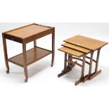 A teak nest of three rectangular occasional tables; & a teak rectangular two-tier tea trolley.