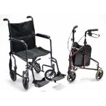 A folding wheelchair & a folding mobility walker.