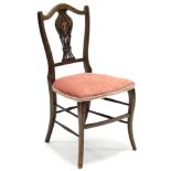 An Edwardian inlaid-mahogany occasional chair with padded seat, & on slender shaped legs; & a walnut