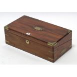 A 19th century brass-mounted mahogany large writing slope with fitted interior (split to top),