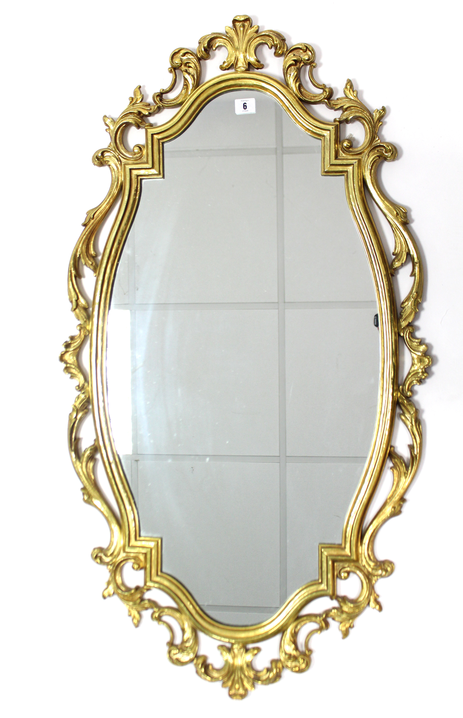 A 19th century-style gilt frame oval wall mirror, 40” x 23”.