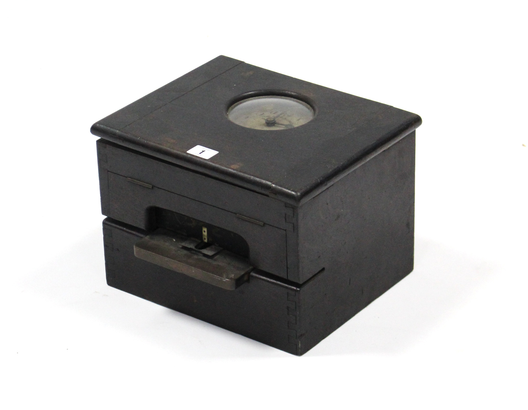 A Gledhill-Brook of Huddersfield time-recorder clock in ebonised oak case, 11¾” wide. - Image 5 of 5