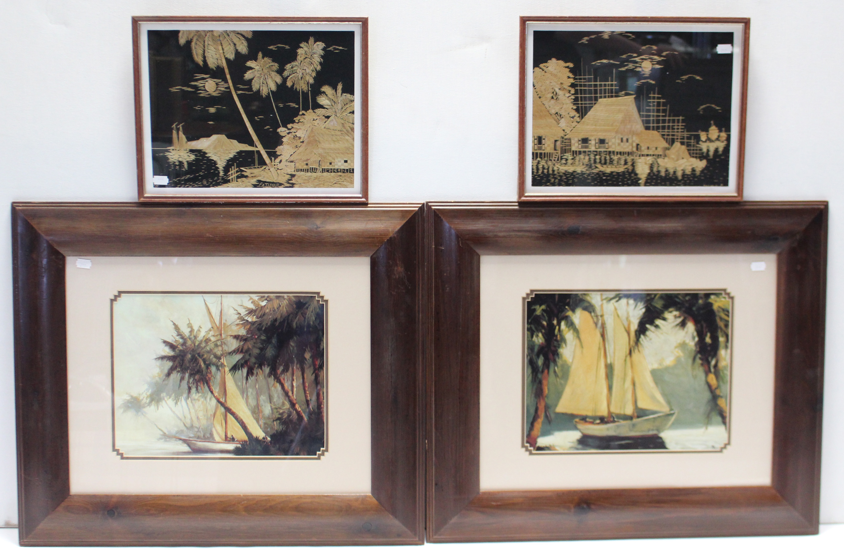 Six various oriental decorative pictures, each in glazed frame. - Image 2 of 2