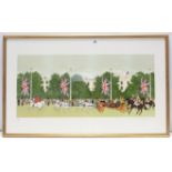 A large limited edition coloured print after Vincent Haddeley depicting the wedding procession of