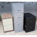 A small grey art-metal four-drawer filing cabinet, 15¾” wide x 49½” high; & two art-metal two-drawer