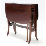 A late 19th century inlaid-mahogany Sutherland table, with pierced end supports, & on square