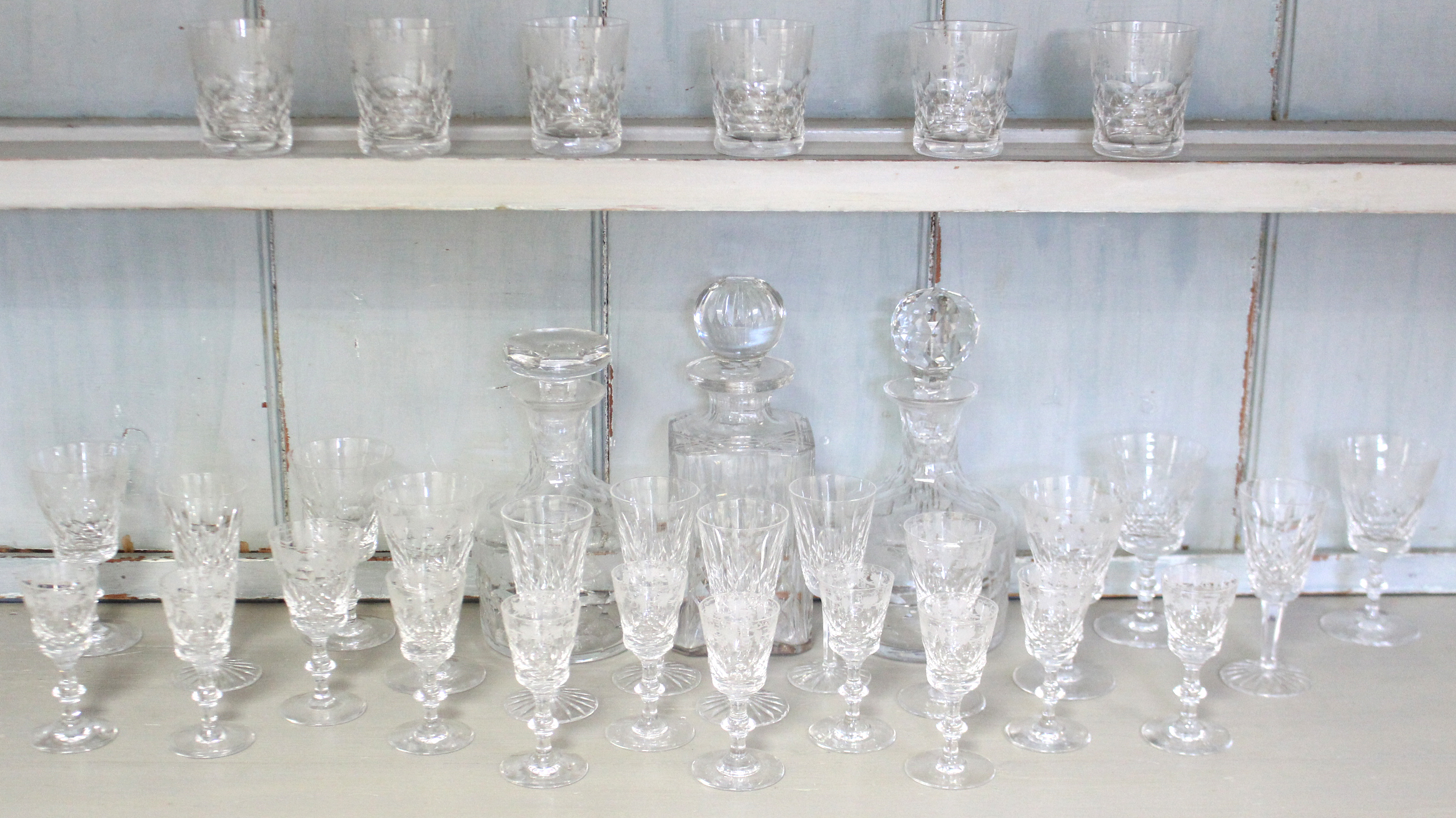 Three heavy cut-glass decanters; & thirty various drinking vessels. - Image 2 of 2