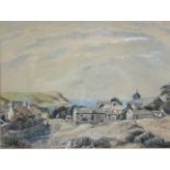 JOHN FRANCIS SMITH (b. 1888) “Calf Island & Cregneish, Isle of Man”. A clifftop village with