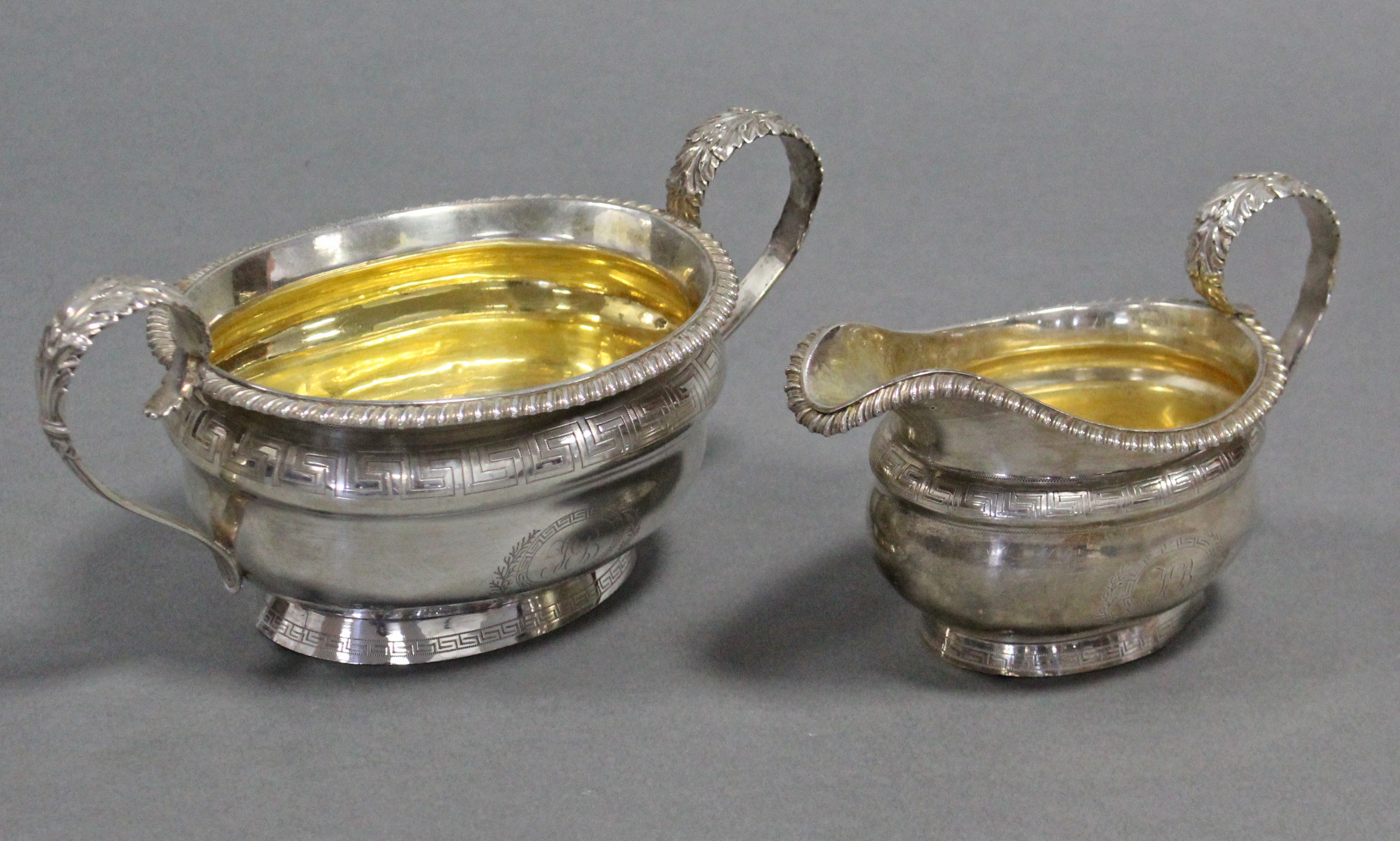 A George IV silver two-handled sugar bowl & matching milk jug, both of compressed oval shape, with - Image 2 of 3