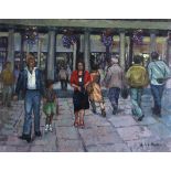 SYLVIA MOLLOY (1914-2008). A Bath street scene with figures, looking towards the colonnades &