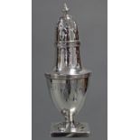 A Victorian silver vase-shaped pepper pot in the late 18th century style, with engraved foliate