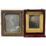 A daguerreotype half-length portrait of a gentleman, in profile, in Beard Patent case; & another
