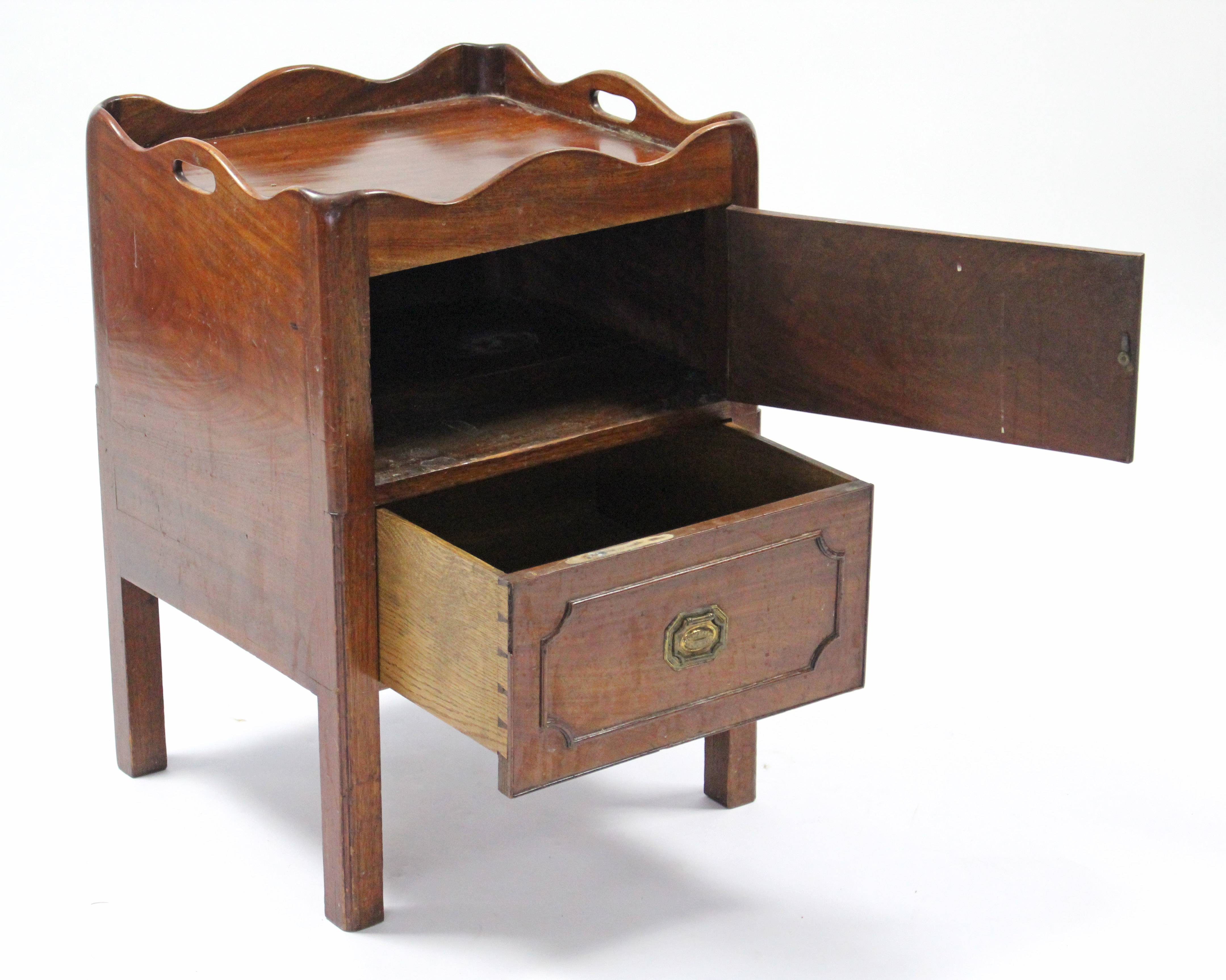 A late 18th century mahogany tray-top bedside commode enclosed by panel door; 20½” wide. - Image 2 of 2