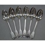 Five Victorian silver Fiddle pattern tablespoons, London 1838, by Mary Chawner; & another, 1834. (15