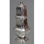 A George VI silver large sugar castor of square baluster shape with canted corners & reeded borders,