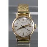 A Rolex Precision ladies’ wristwatch, the white circular dial with centre seconds & gold baton
