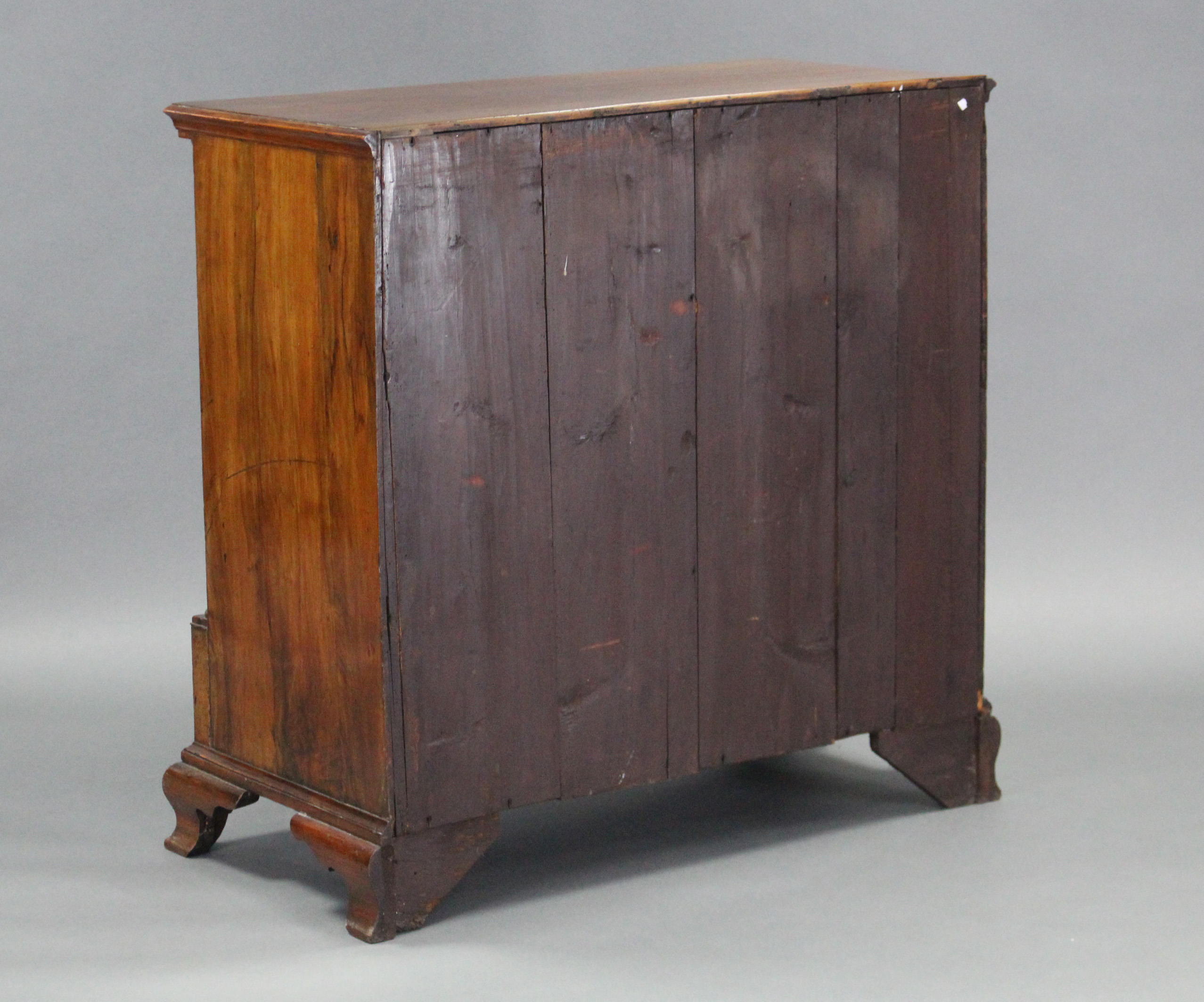 A MID-18th century FIGURED WALNUT CHEST, fitted two short & four long graduated drawers with - Image 4 of 4