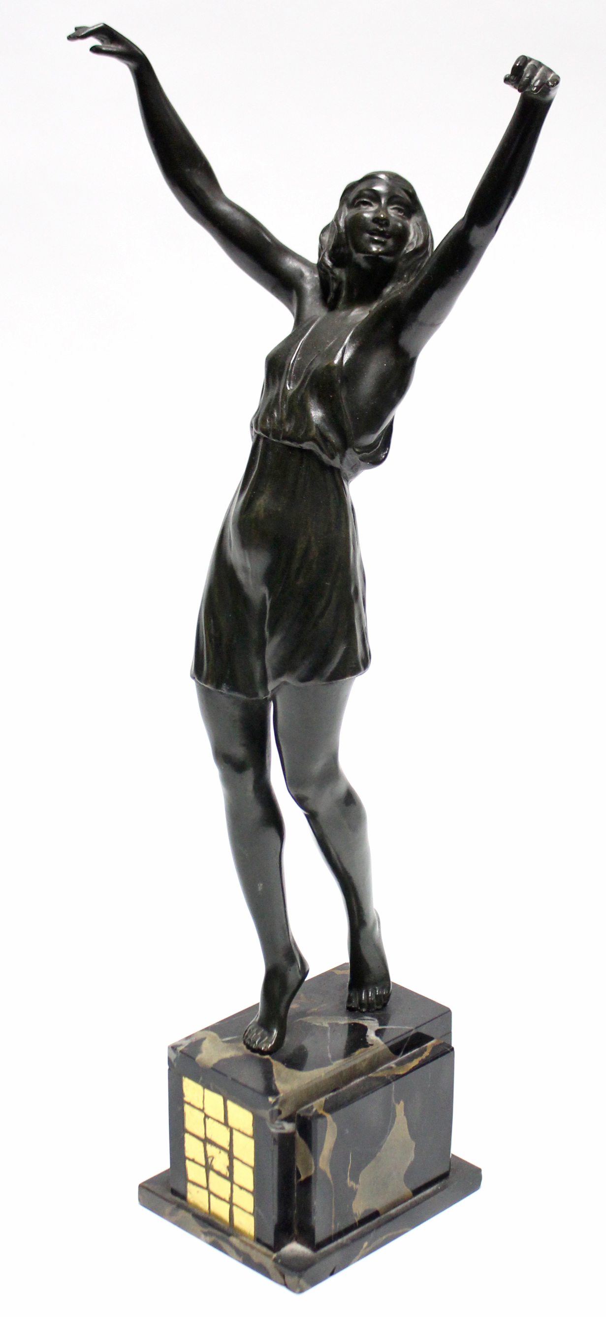 PIERRE Le FAGUAYS (attributed to). A bronze standing figure of a female gymnast, her arms raised - Image 2 of 3