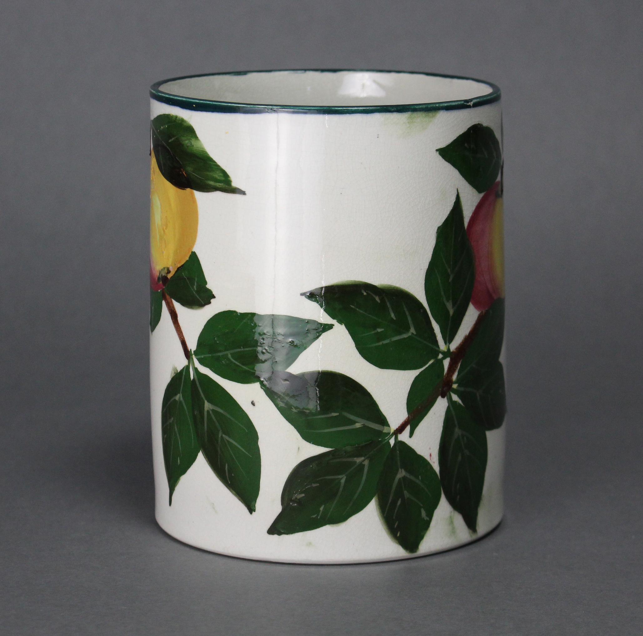 A Wemyss Ware (R. Heron & Son) pottery large cylindrical mug painted with the “Apples” pattern; - Image 3 of 8