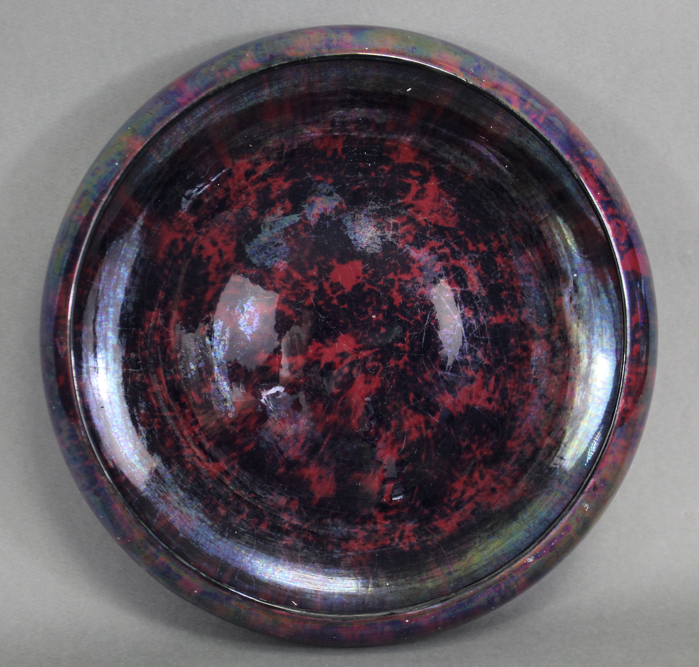 A 1930’s Burslem lusterware shallow bowl of mottled deep purple ground, 11½” diam. - Image 2 of 3