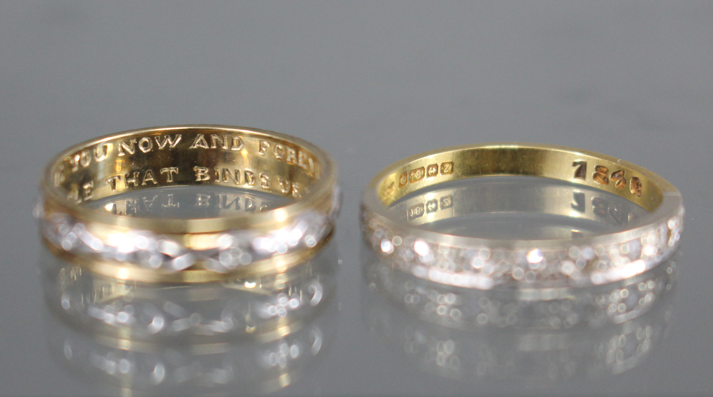 An 18ct. gold half-hoop ring set nine small diamonds; size: Q; weight: 2.5gm; & a 9ct. yellow & - Image 2 of 2