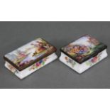 Two 19th century enamel rectangular boxes in the 18th century style, each with hinged lid & gilt-