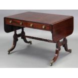 A REGENCY MAHOGANY SOFA TABLE, the rectangular top with rounded corners & reeded edge, fitted one