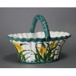 A WEMYSS POTTERY (R. HERON & SON) OVAL BASKET DISH, with painted “Daffodil” decoration, 8” high.
