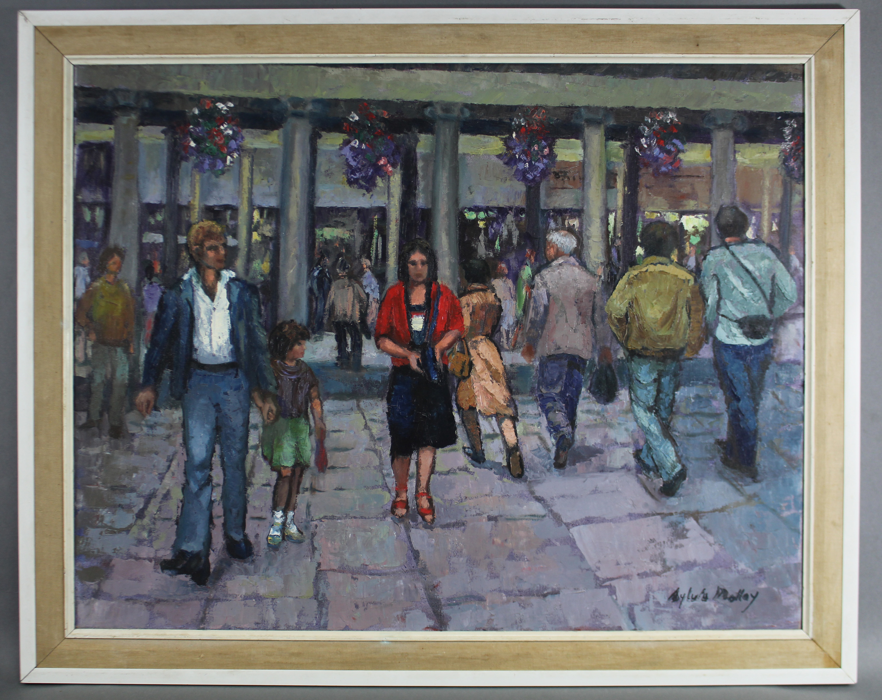 SYLVIA MOLLOY (1914-2008). A Bath street scene with figures, looking towards the colonnades & - Image 2 of 4