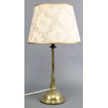 An Edwardian brass table lamp on slender square tapered column & domed circular base, stamped “Rd.