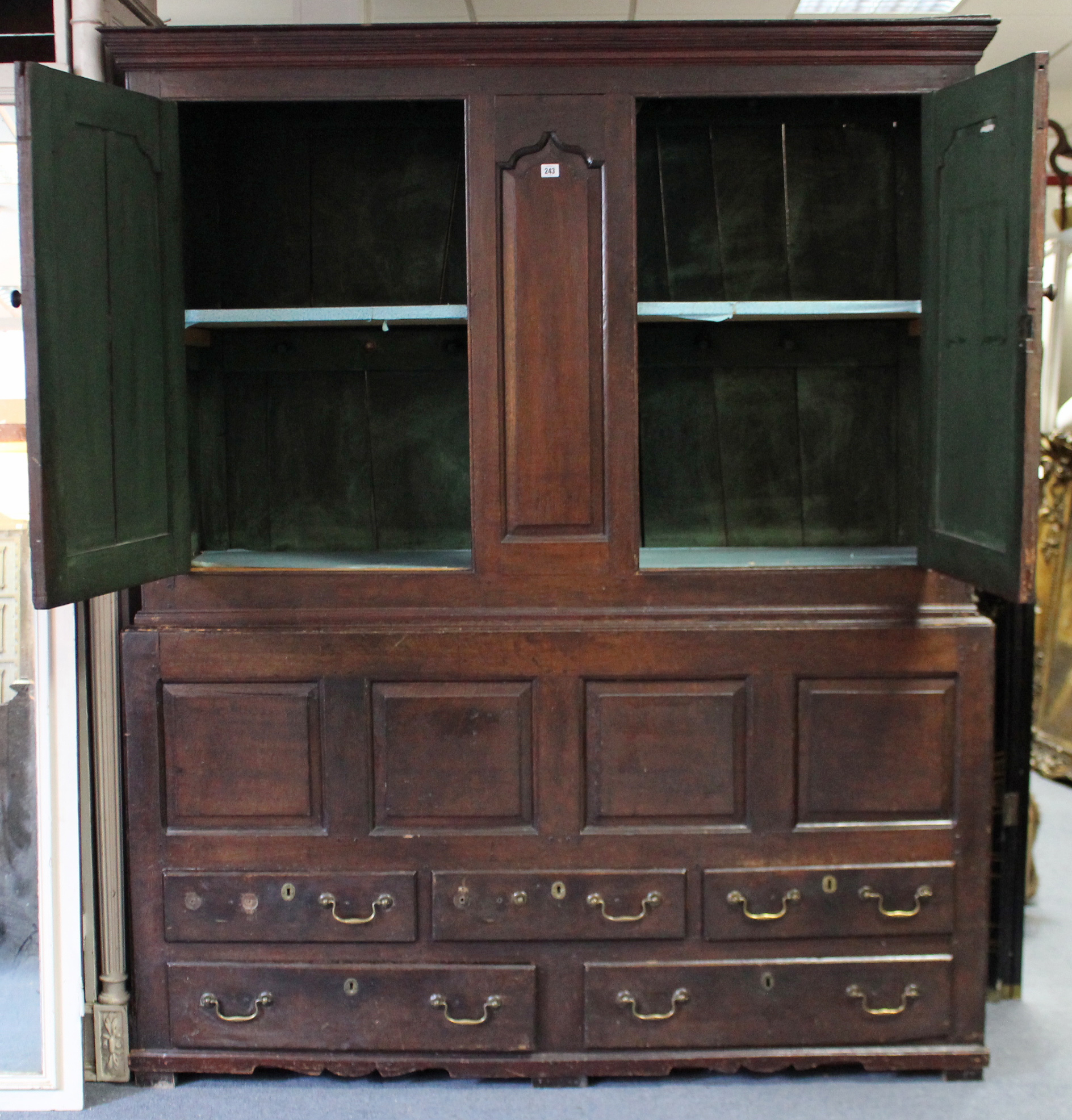 A LATE 17th/early 18th century OAK PRESS CUPBOARD, the upper part with moulded cornice, fitted two - Image 2 of 4