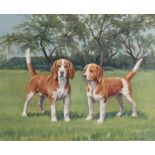 NEIL CAWTHORE (b. 1936). A study of two Beagles in a landscape: “Ch. Jesson Fencer & Ch. Jesson