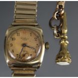 A Waltham gent’s wristwatch in 9ct. gold case, the circular champagne dial with Arabic numerals &