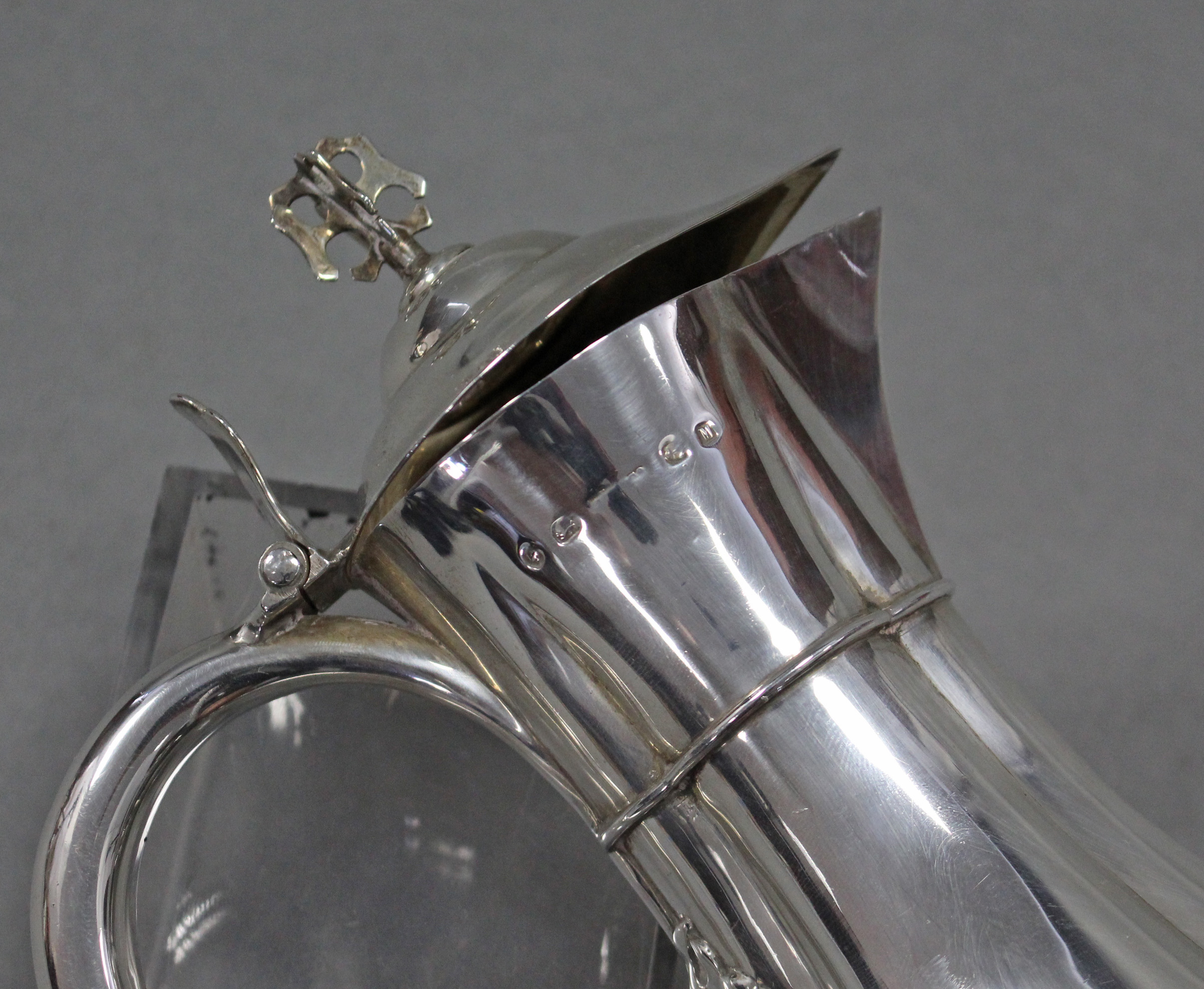 A Victorian silver communion wine flagon of fluted baluster form, with pierced finial & shaped - Image 3 of 3