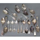Four George IV silver fiddle pattern dessert spoons, London 1822 by Richard Pearce; seven odd late