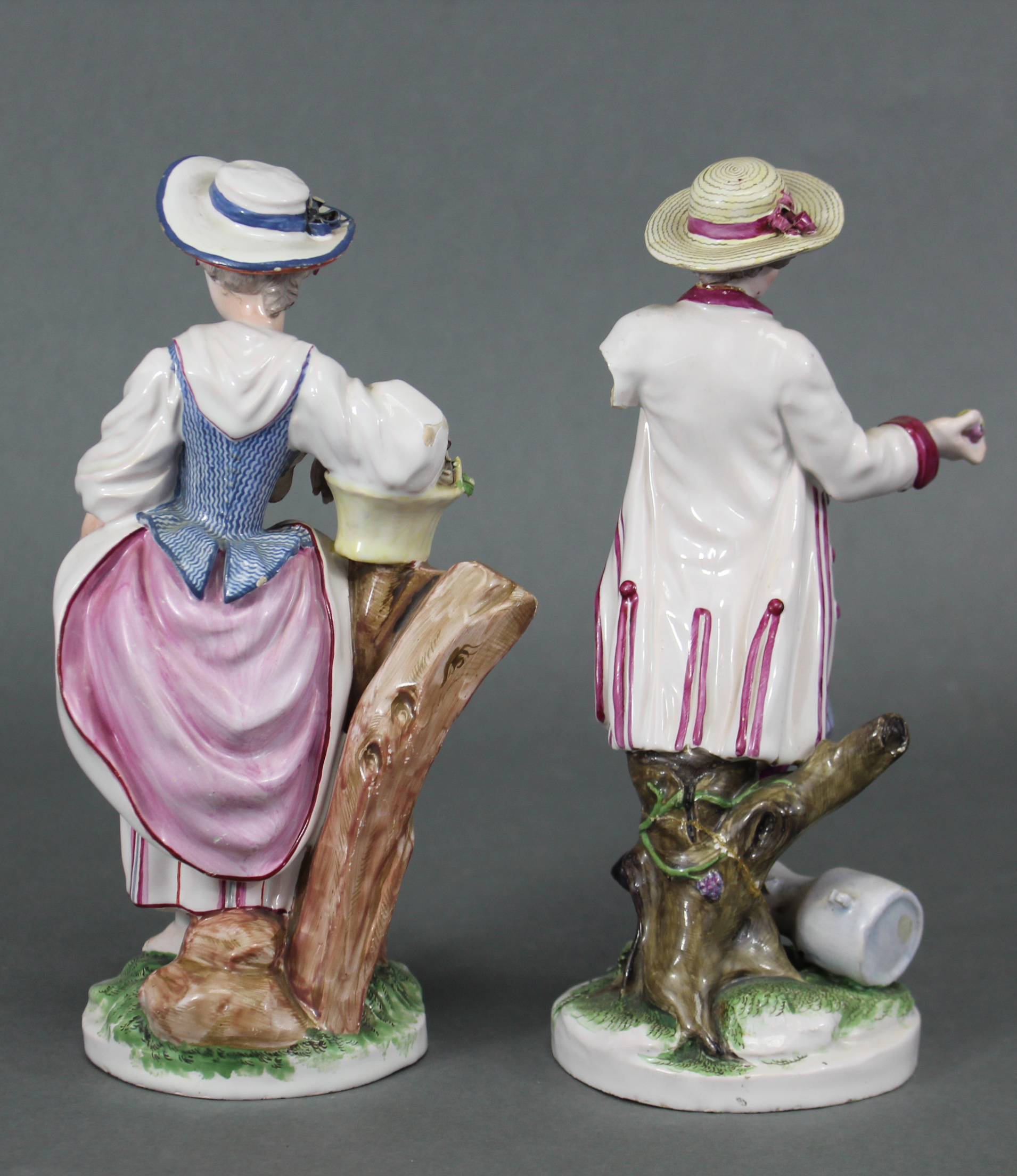 A pair of late 18th century Niderviller faience male & female standing figures in rustic dress, he - Image 3 of 4