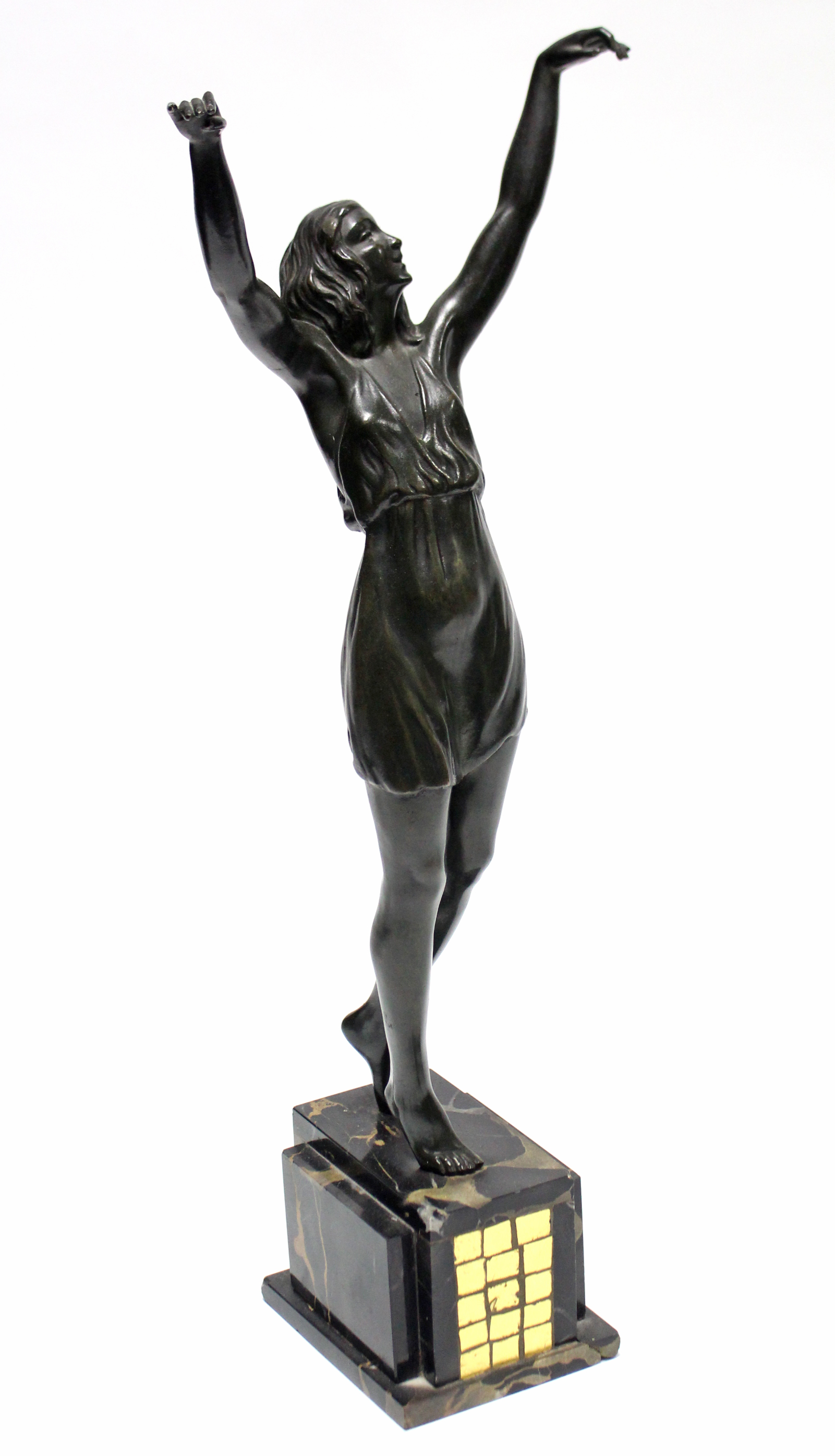 PIERRE Le FAGUAYS (attributed to). A bronze standing figure of a female gymnast, her arms raised