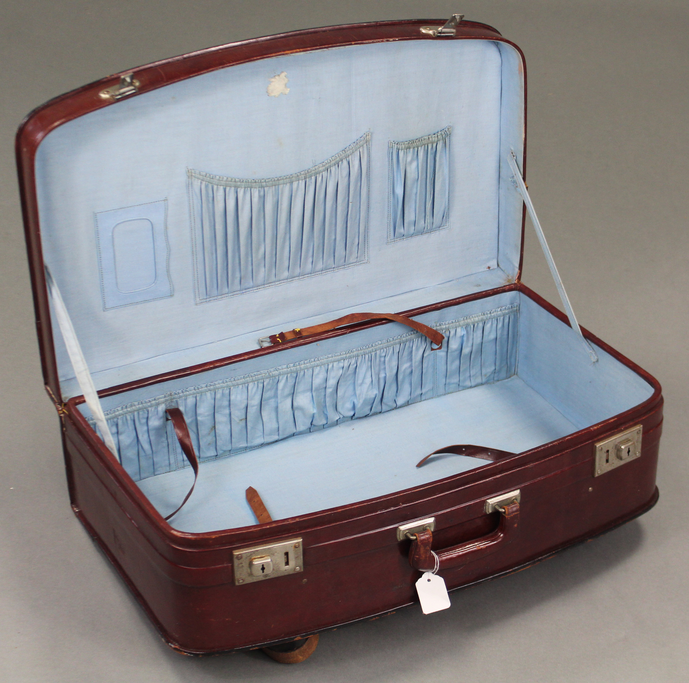 A Chinese “Rhinocerous” brand brown leather large suitcase by the Fook Seng Company. - Image 3 of 3