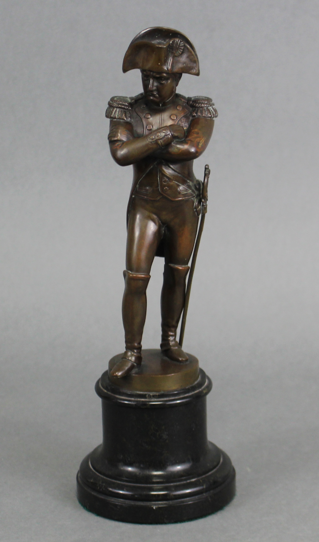 OTTO RASMUSSEN (born 1845). A bronze figure of Napoleon Bonaparte, standing in full uniform with his - Image 2 of 4