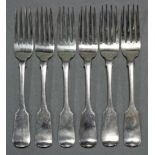Six Irish George III silver Fiddle pattern table forks; Dublin 1804, by Charles Marsh (?);
