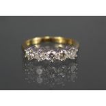 A five-stone diamond ring, the brilliant-cut stones of uniform size, each approx. 0.2 carat, set
