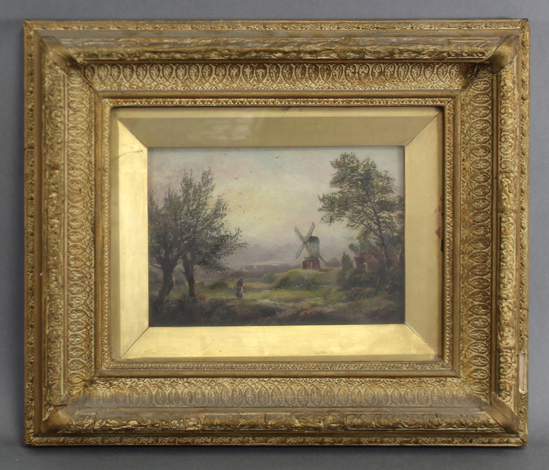 WILLIAM STANLEY (Nottingham, mid-19th century). A rural landscape with trees & a figure crossing a - Image 3 of 4
