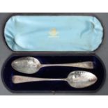Two Georgian silver Old English tablespoons with later engraved decoration of birds & foliage, one