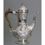 A GEORGE III PROVINCIAL SILVER COFFEE POT by THOMAS GRAHAM & JACOB WILLIS of BATH, of baluster