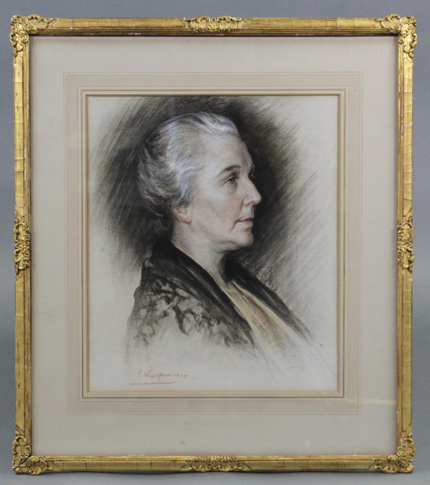 ENGLISH SCHOOL, early 20th century. A head-&-shoulders portrait in profile of Mrs Tetley. Signed